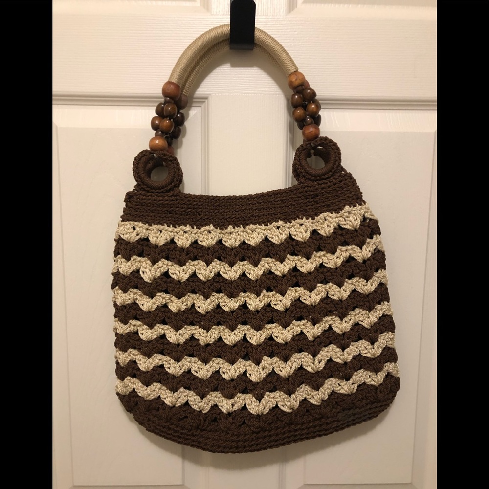 Crochet - Macrame Woven Bohemian Style Handbag in Brown, Beige/Cream (New)